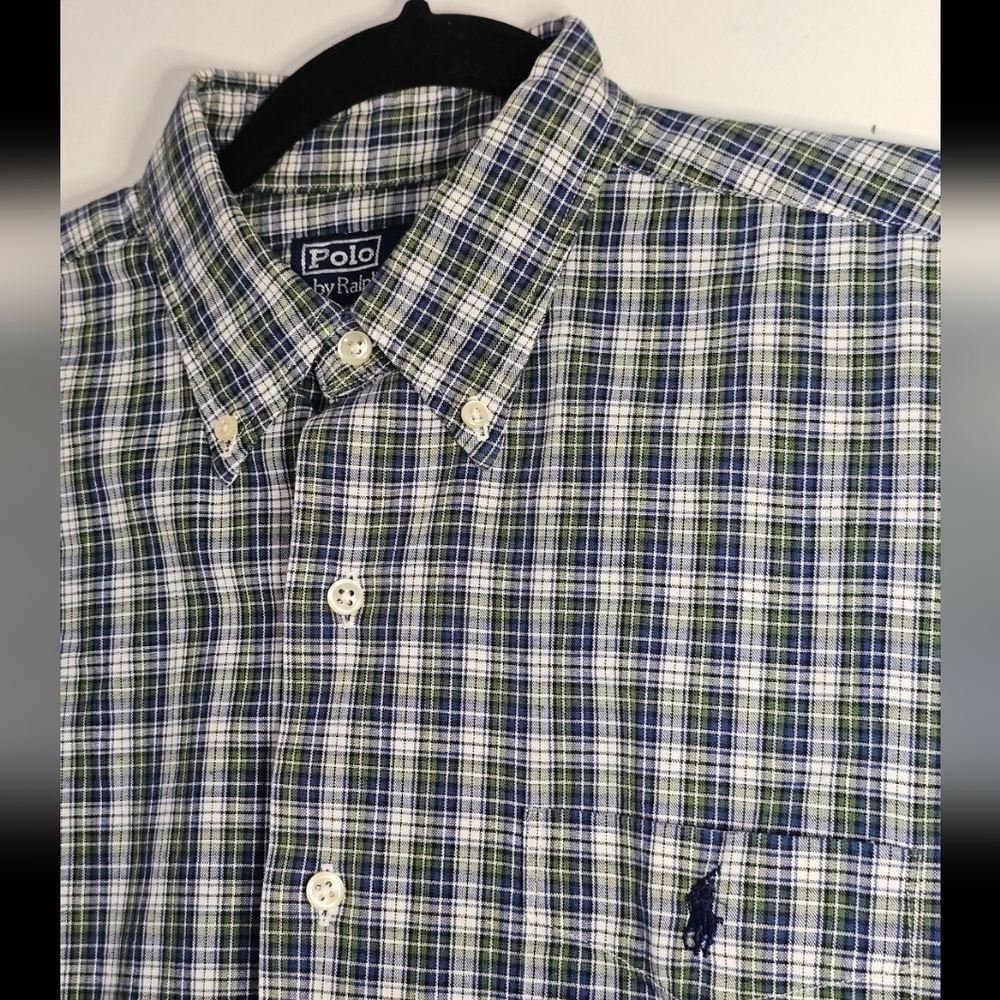 Vintage Polo Ralph Lauren Long Sleeve Blue Green Plaid Casual Button Down Shirt